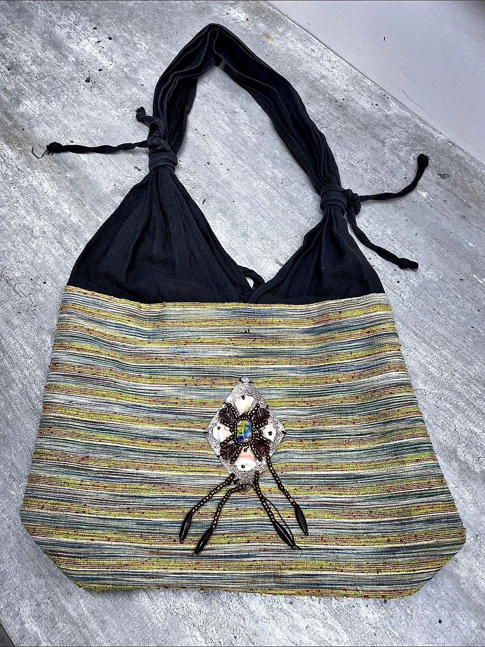 Multicolor Striped Embellished Tote